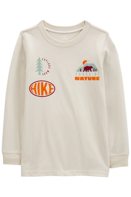 Remera de algodón, manga larga, estampa naturaleza Sin color
