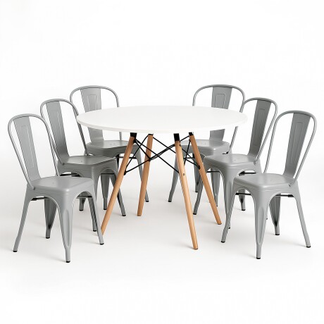 Juego de comedor mesa Redonda 120cm + 6 Sillas Tolix Blanco