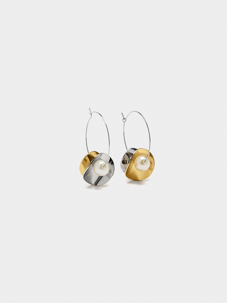 Aros De Pétalos Bicolor Con Perlas - bicolor 