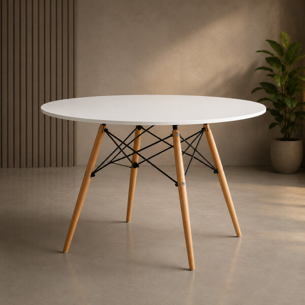 Mesa Comedor ComboHome Eames Redonda Laqueada 100Cm Premium Blanco 1