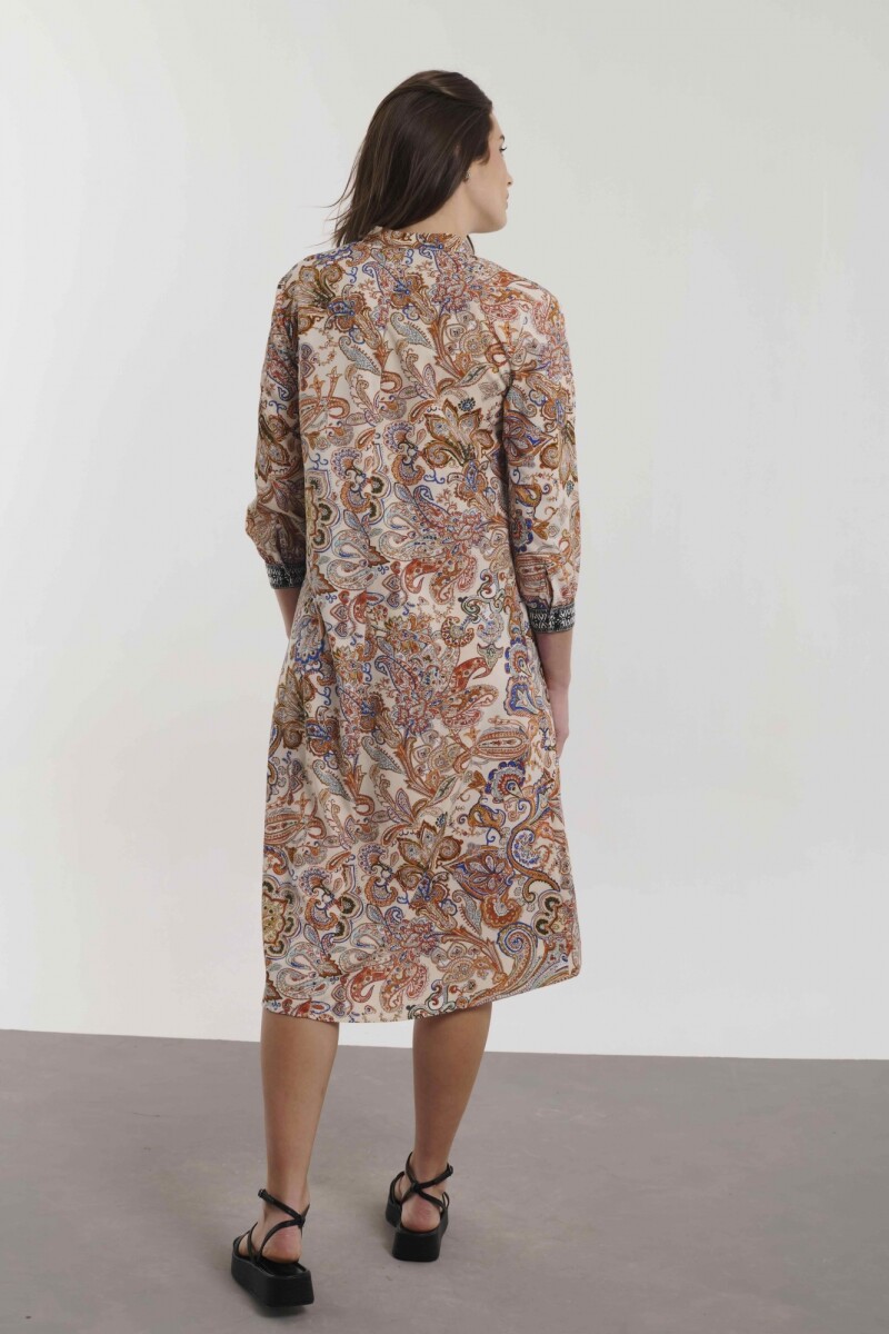 VESTIDO CIRA ESTAMPADO CRUDO Y NARANJA