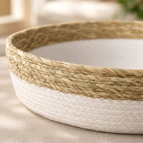 Cesto Canasto de Fibra Natural Paramount Decoración Ø35x10Cm Blanco