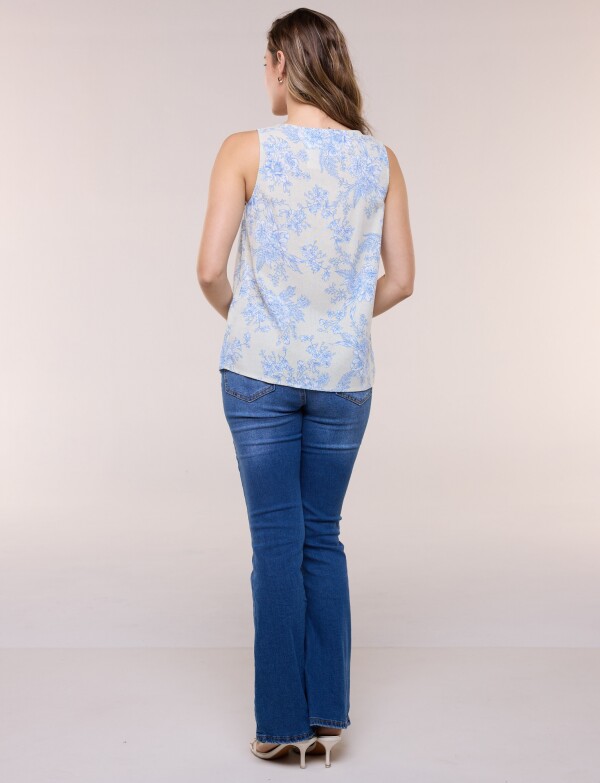 Blusa S/m Lino Con Aros Plateados BEIGE/MULTI