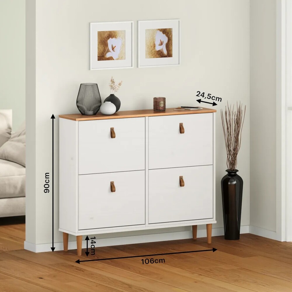 ZAPATERA 4 PUERTAS MADERA MACIZA DORMITORIO Color blanco