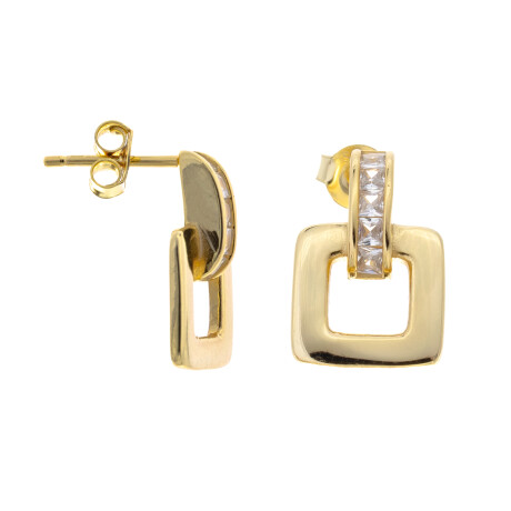 Par de caravanas de plata 925 con baño de oro amarillo y circonias. Par de caravanas de plata 925 con baño de oro amarillo y circonias.