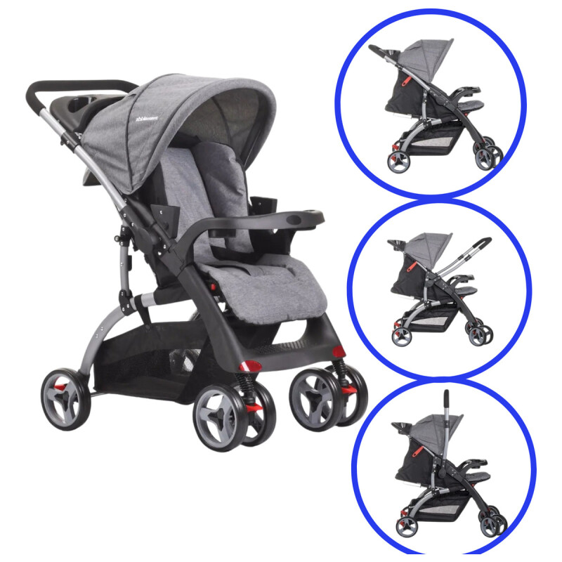 Coche Carriola Para Paseo De Bebe Plegable 3 Posiciones Gris Claro