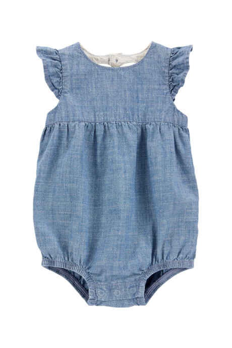 Body bombachudo de chambray, espalda con ojal corazón Body bombachudo de chambray, espalda con ojal corazón