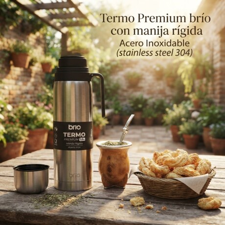 Termo brío premium 1 litro con pico cebador en acero inox Silver