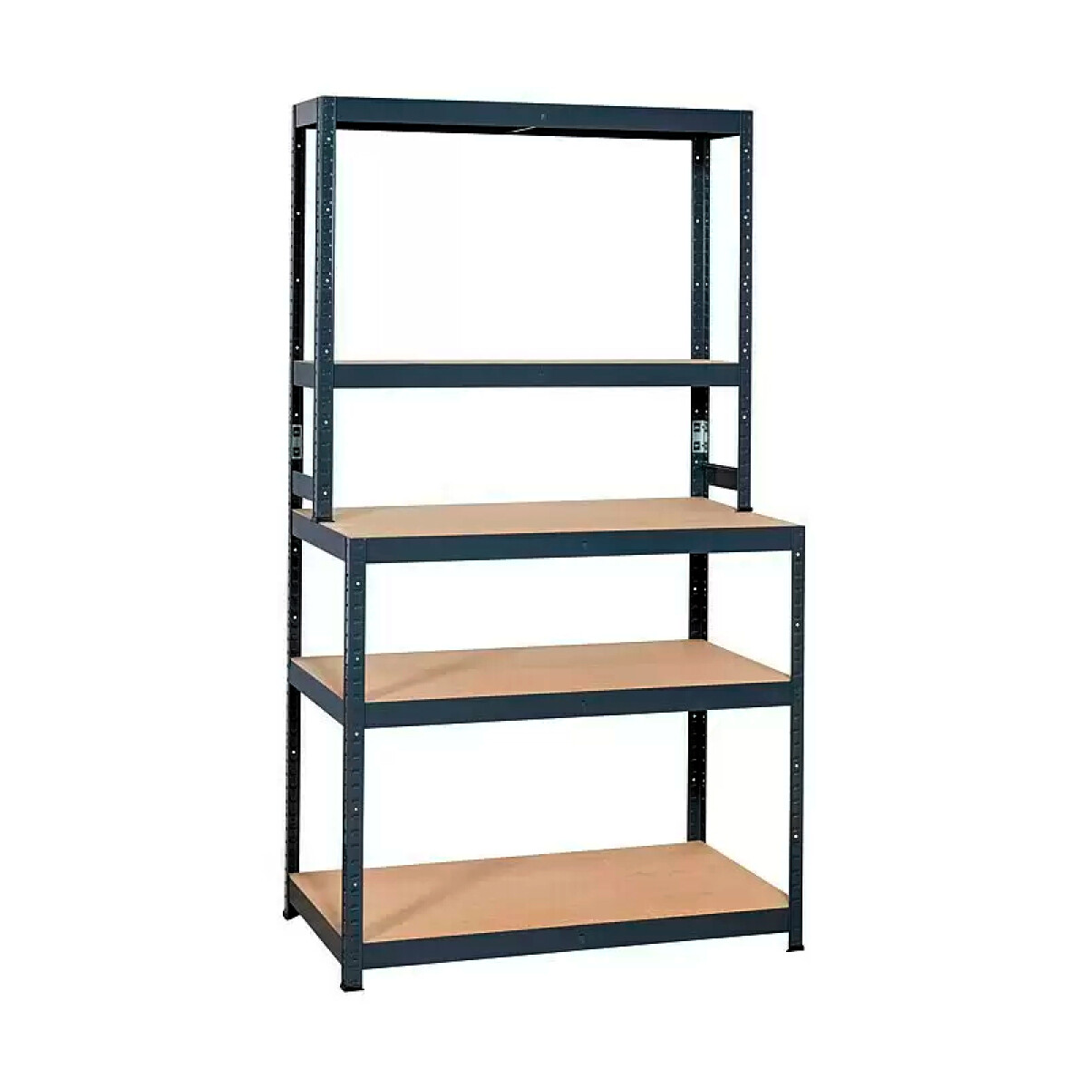 EstanterÍa Metálica con Mesa de Trabajo y Estantes De Mdf Negro 180x100x60/30 cm 