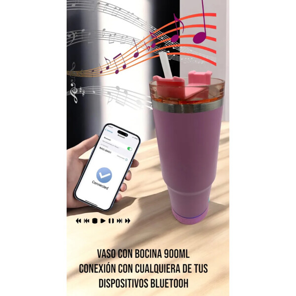 Vaso Termico de 900ml Con Parlante Rosa