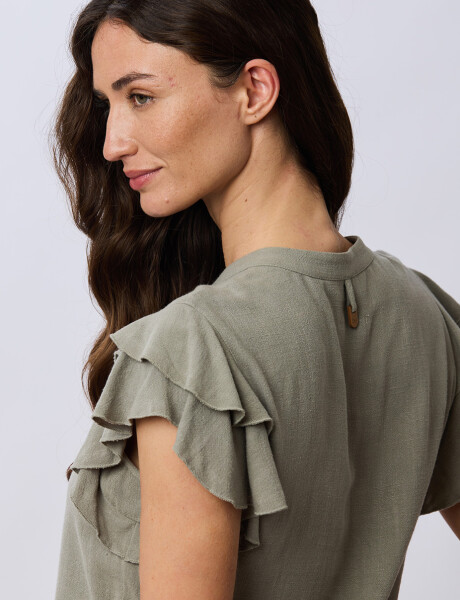 CAMISA DE LINO CON VOLADOS Verde