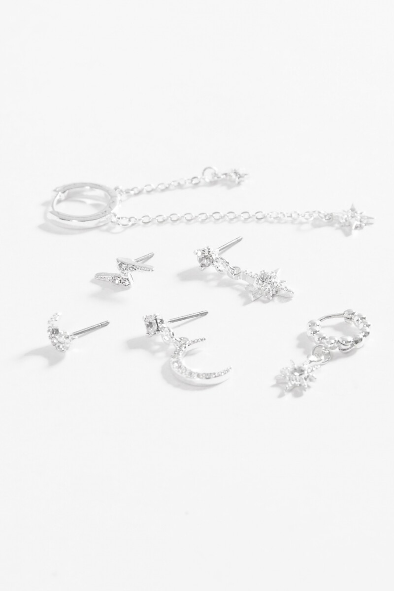 Set de caravanas mystic strass plateado