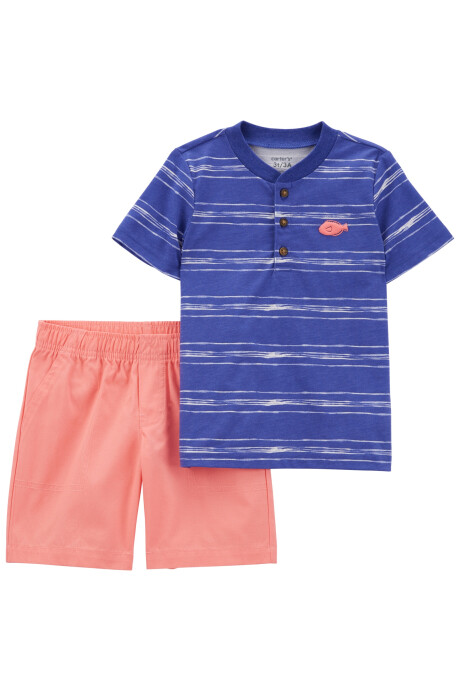 Set dos piezas, short de lona y remera henley de algodón Sin color