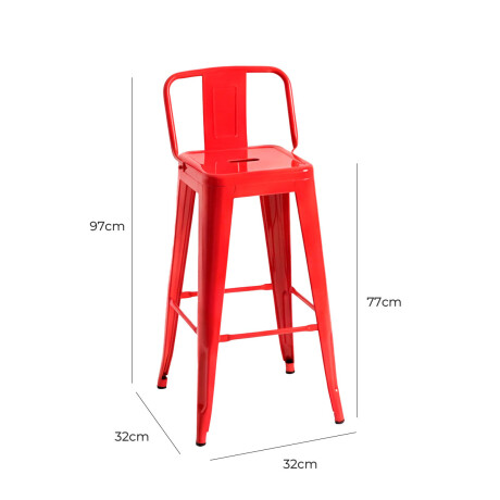 Butaca Banqueta Taburete Metálica Tolix Alta Respaldo Rojo