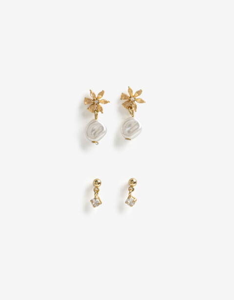 Aros Sets Con Dijes Aro Set Dije Floral - Dorado
