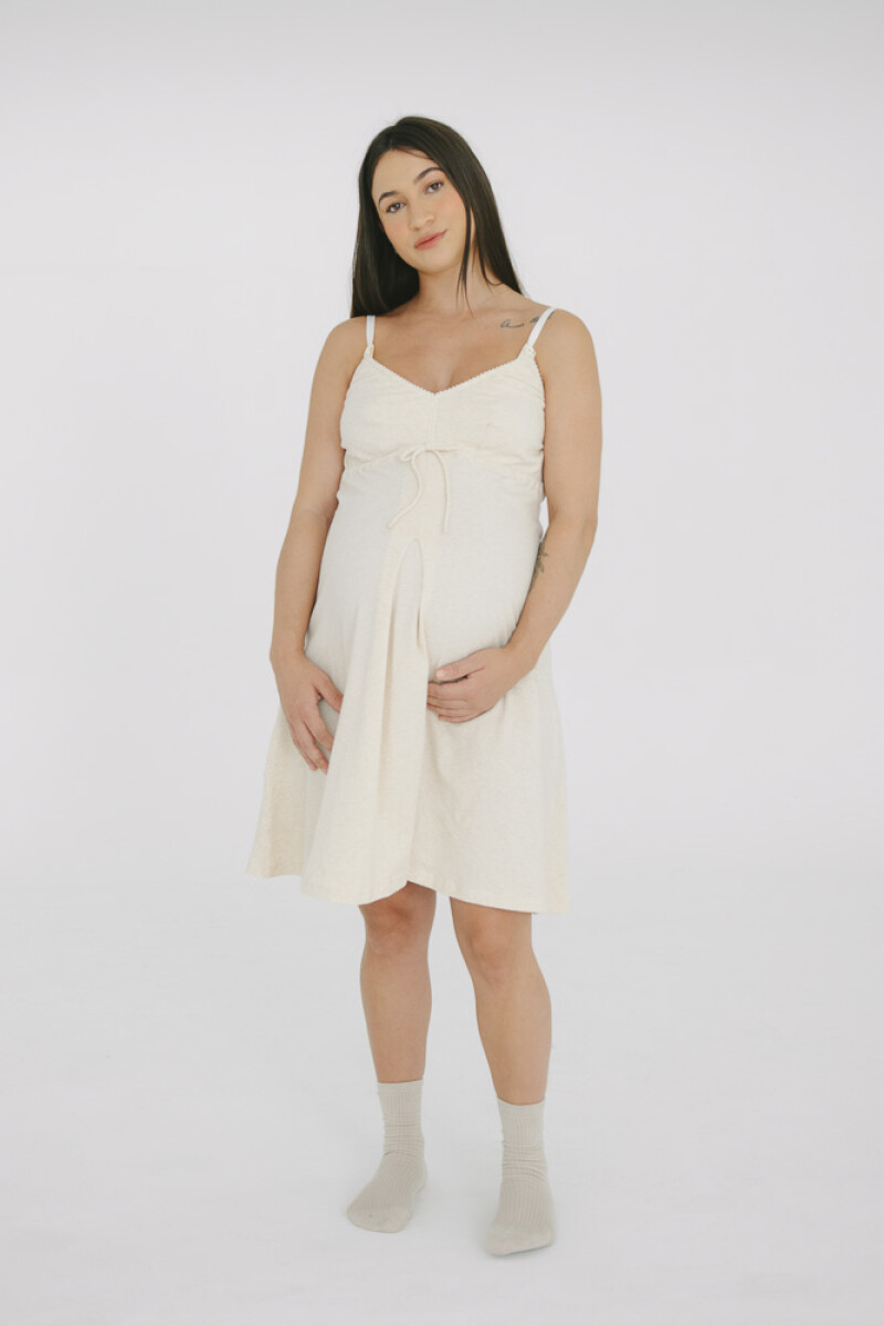 Camisón Maternal Rocío Algodón – Embarazo, Lactancia y Postparto Beige Melange