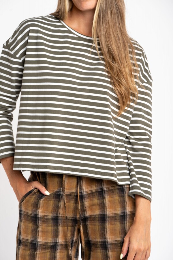 Remera Algodón Elastano Rayada Oliva