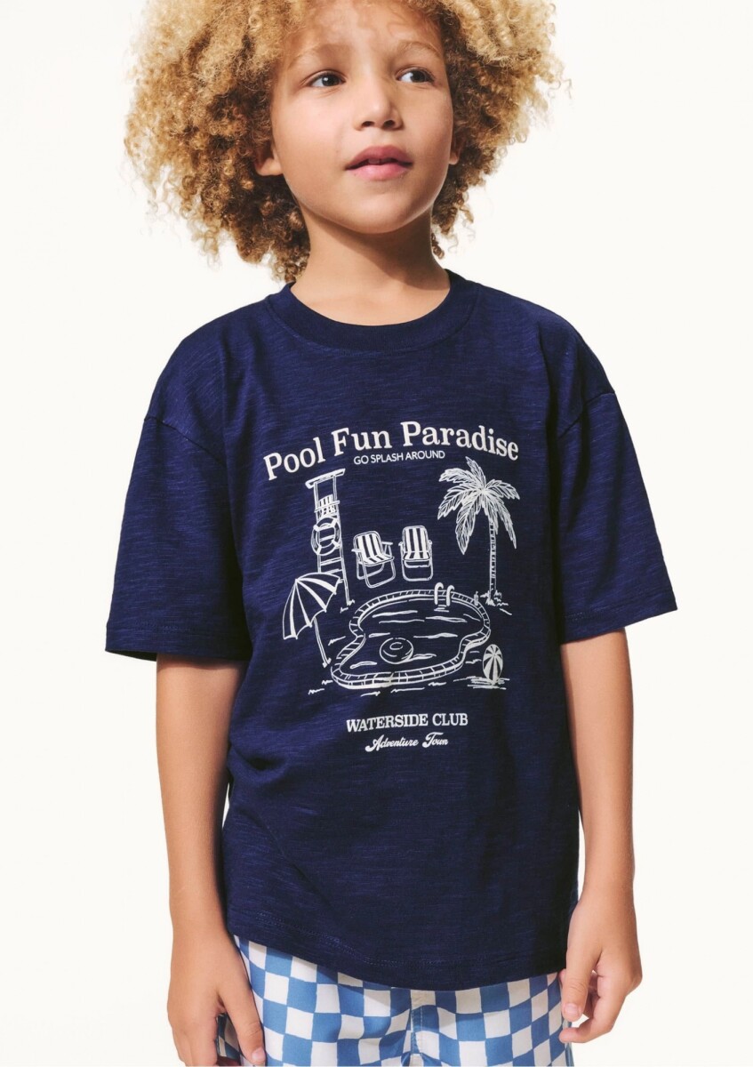 CAMISETA MANGA CORTA INFANTIL CON ESTAMPA - AZUL 