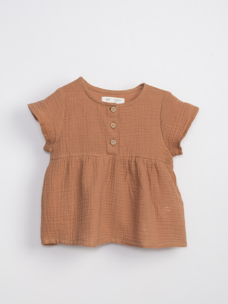 Blusa manga corta con cortes Marrón