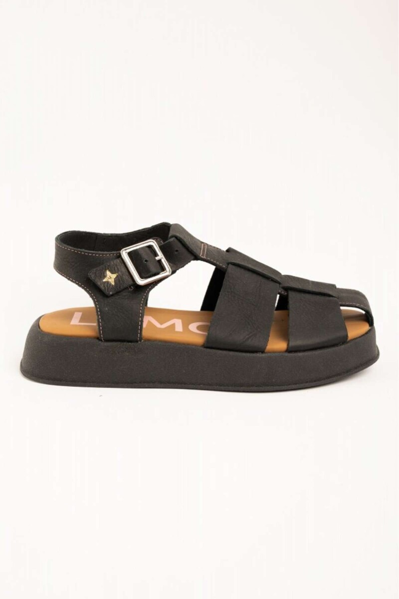 Sandalia Cangrejera Con Plataforma - Negro 