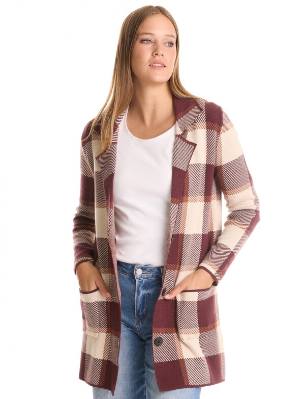 Cardigan Solapa Cuadros MULTI/BORDEAUX