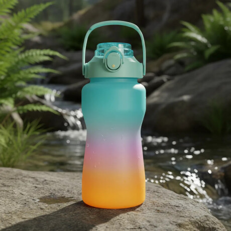 Botella Caramañola Agua 2Lt en Plástico con Sorbito y Manija Verde