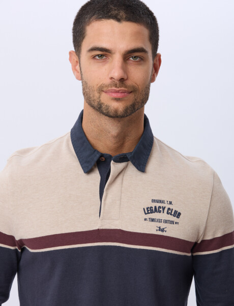 REMERA POLO RAYADA DE ALGODON Beige
