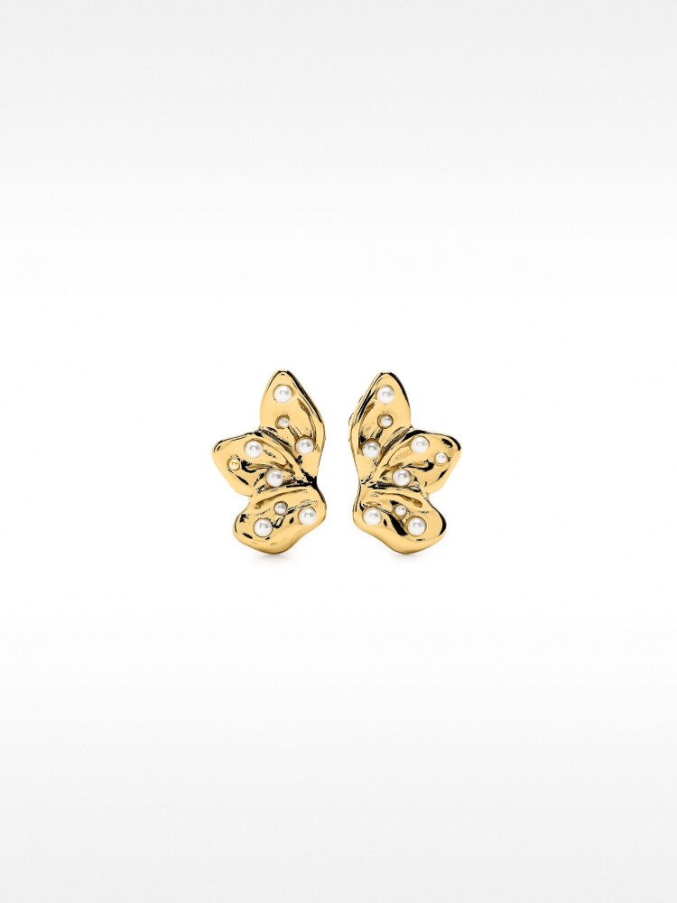 Pendientes Media Flor Con Perlas dorado