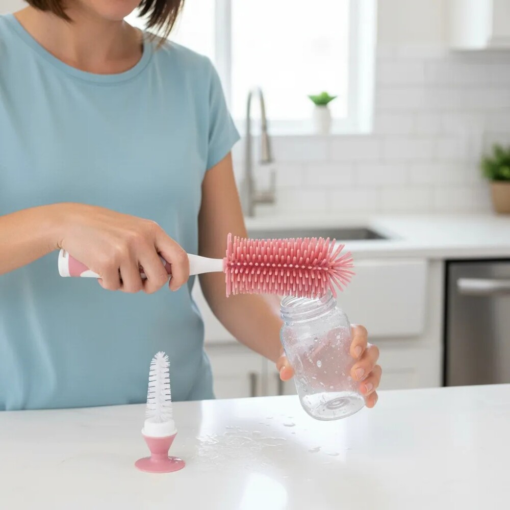 Cepillo limpia biberon BUBA silicona rosado