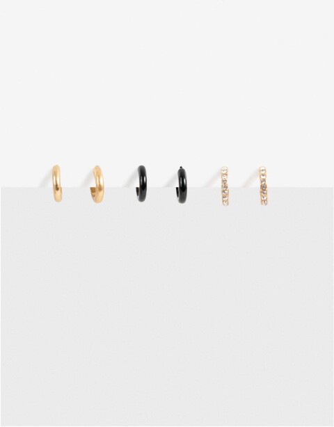 Aros Argollas Set Color Aros Argollas Set Black - Dorado