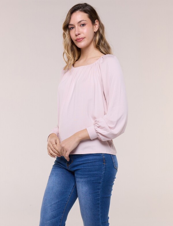Blusa Modal Escote Fruncido Y Mangas Largas ROSA
