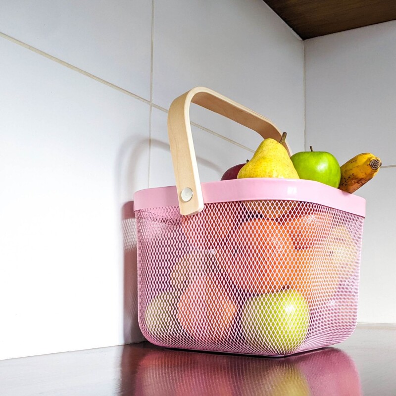 Canasto Metálico, Organizador De Frutas (Diego B.) Rosado
