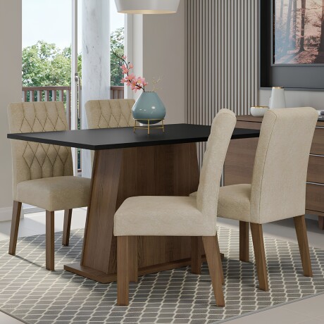 Juego Comedor Lumax Mesa Rustic Negra + 4 Sillas Fiona Crema
