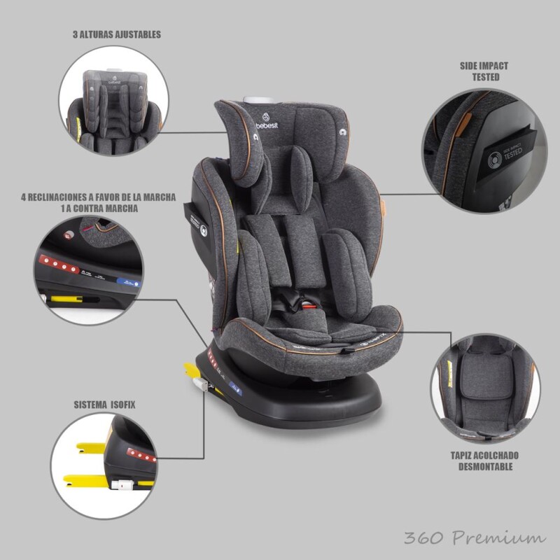 Bebesit Butaca Supra 0/1/2/3 360 isofix PREMIUM - Gris Bebesit Butaca Supra 0/1/2/3 360 isofix PREMIUM - Gris