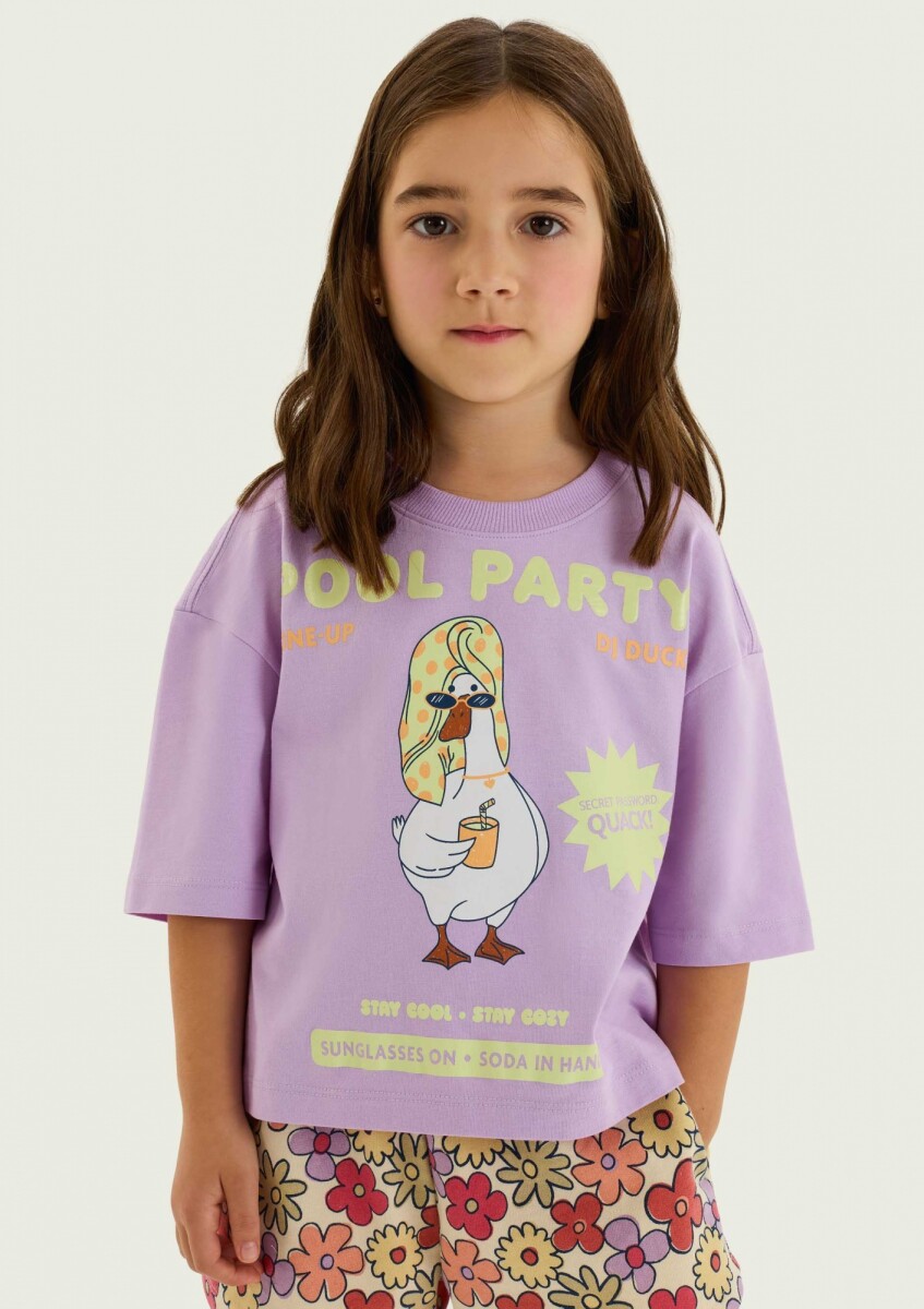 BLUSA INFANTIL MODELO CROPPED CON ESTAMPA - VIOLETA 