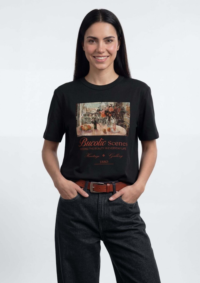 BLUSA ESTAMPADA DE MANGA CORTA - NEGRO 