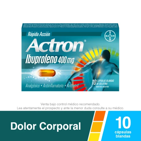 Actron Analgésico Antiinflamatorio y Antifebril con Ibuprofeno 400mg x 10 Cápsulas Blandas Actron Analgésico Antiinflamatorio y Antifebril con Ibuprofeno 400mg x 10 Cápsulas Blandas