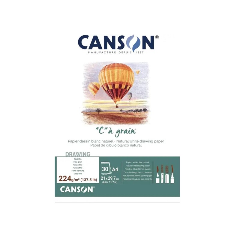 Block Canson A Grain A4 – 30 Hojas 180?g Grano Fino BLOCK C`A GRAIN 30 HOJ. 180GRS. GRANO FINO A4