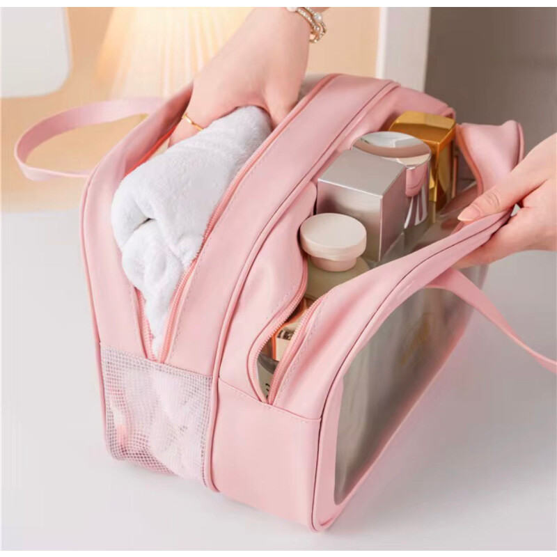 Necessaire de Viaje Organizador Impermeable con Compartimentos _ Ideal Porta Cosméticos y/o Artículos de Baño Rosa