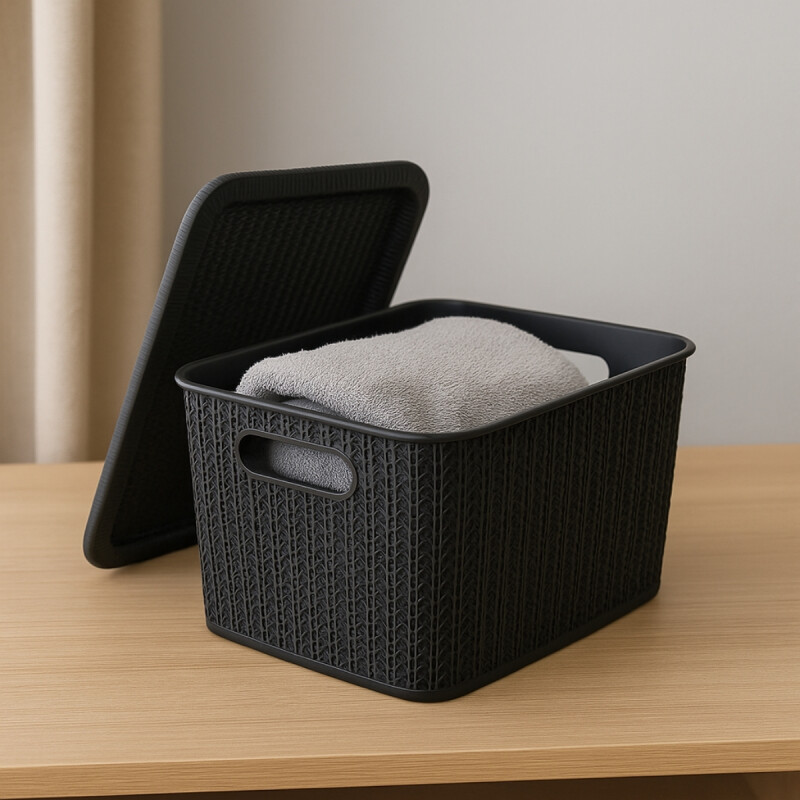 Caja organizadora símil ratán 20lt NEGRO