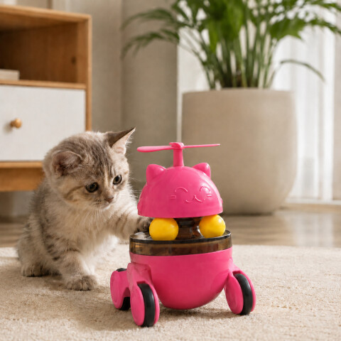 Juguete Estimulador Para Gato Dispensador De Snacks Ruedas Rosa