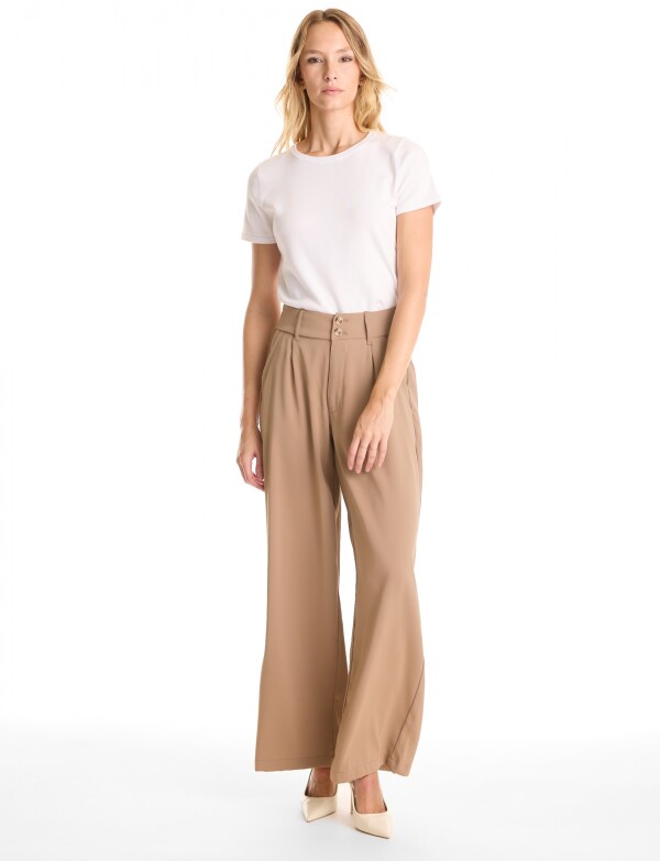 Palazzo Con Doble Botón & Cintura Elástica BEIGE