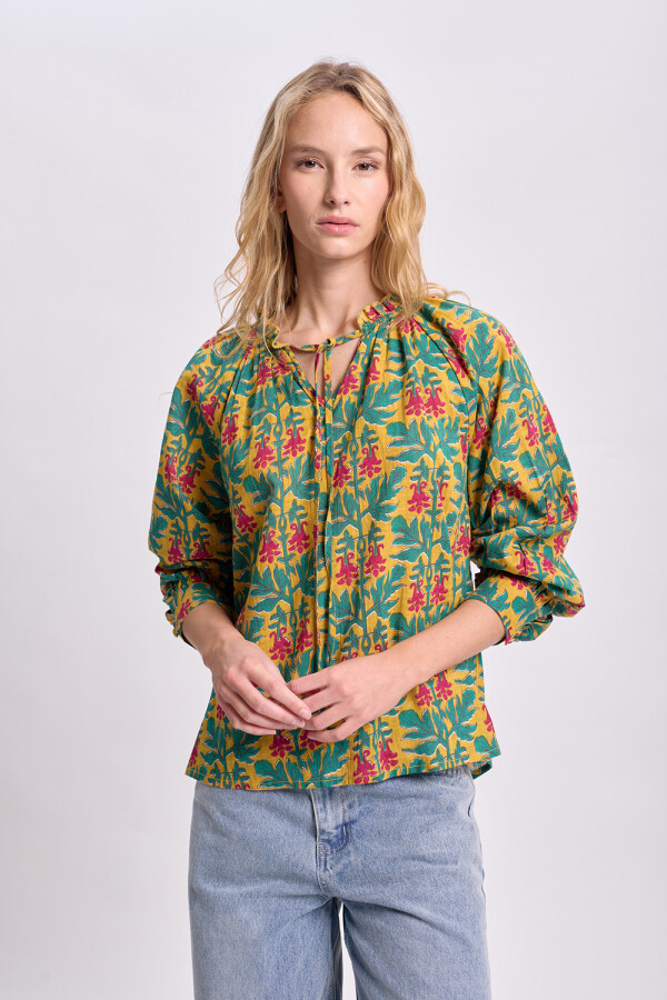 Blusa boho estampada Mostaza