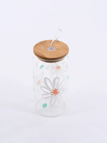 VASO VIDRIO CON SORBITO Y TAPA BAMBOO TRANSPARENTE