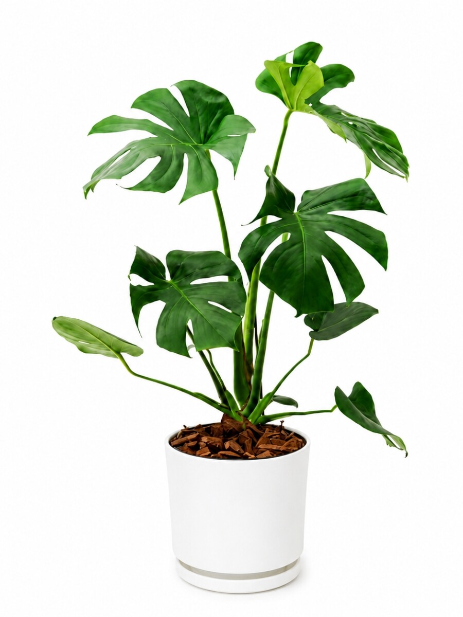 MONSTERA EN MACETA CERAMICA CON PLATO BLANCA