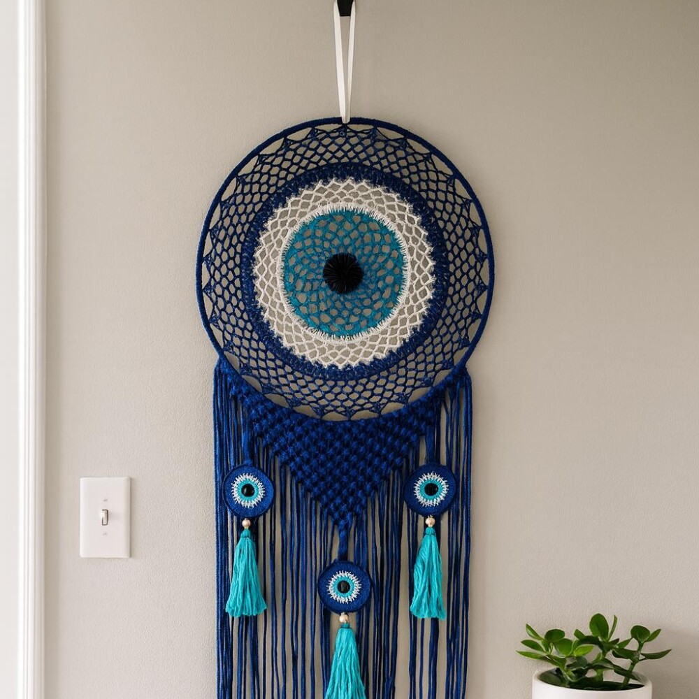 AtrapaSueños Ojo Turco De Crochet Con Flecos AtrapaSueños Ojo Turco De Crochet Con Flecos