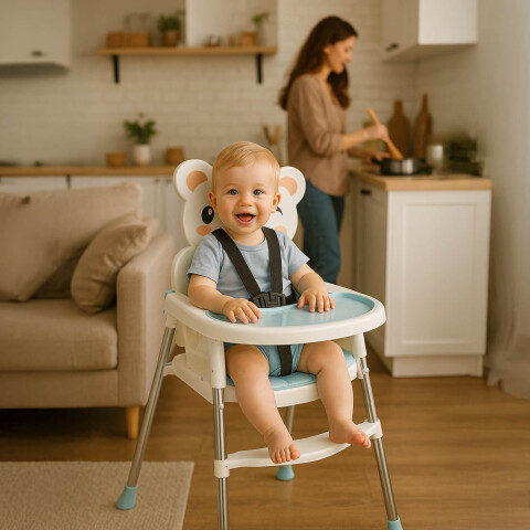 Silla De Comer Para Bebé Con Ruedas Multifunción 3 en 1 Silla y Mesa Color Azul Silla De Comer Para Bebé Con Ruedas Multifunción 3 en 1 Silla y Mesa Color Azul