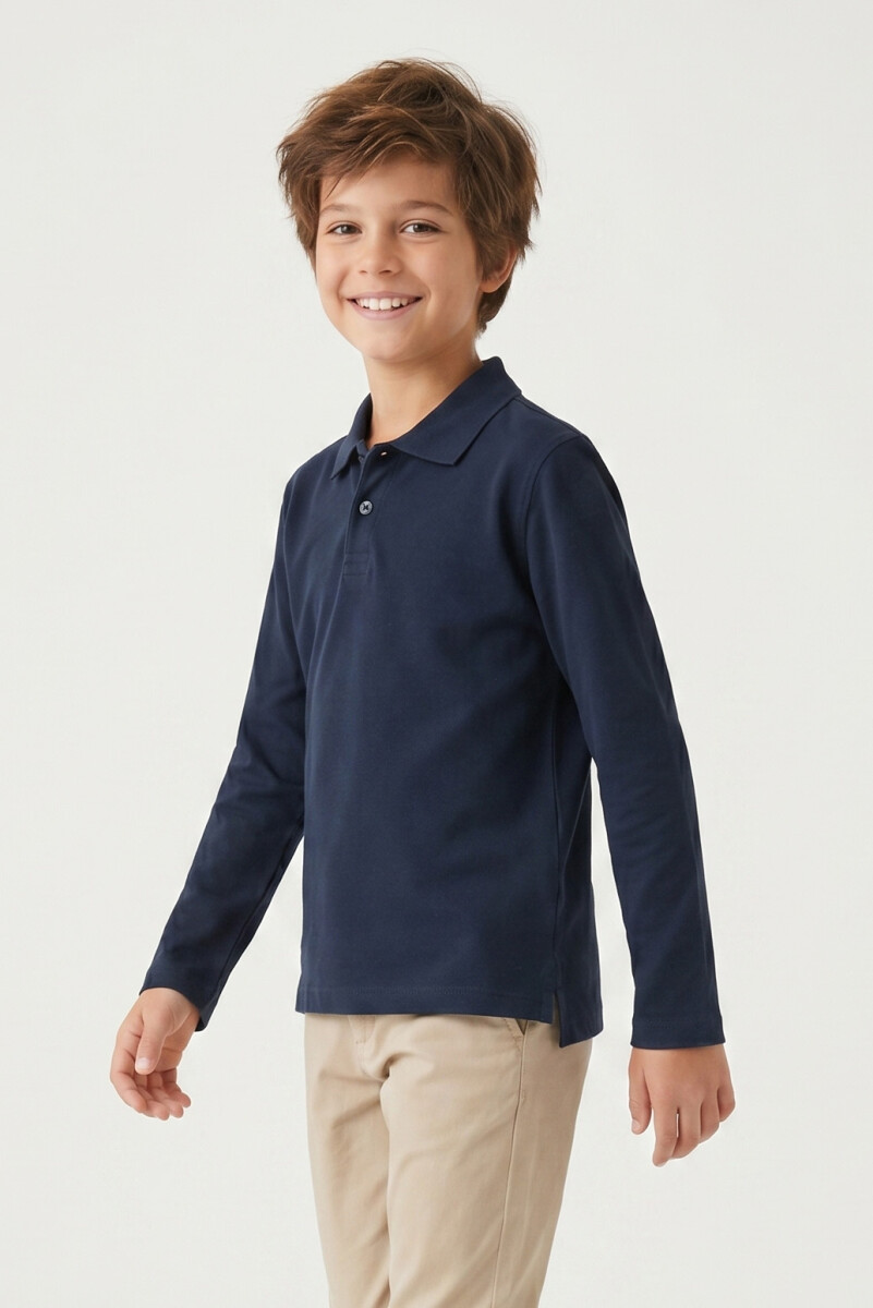 Remera polo manga larga - Azul marino 