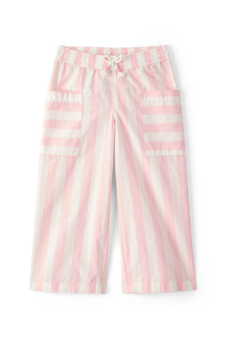 Pantalón de algodón, diseño a rayas rosadas y marfil Sin color