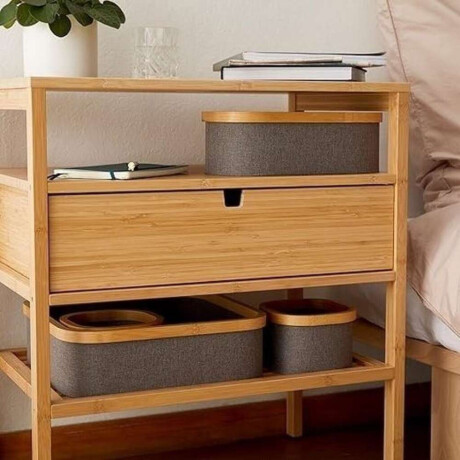 Organizador Borde Madera 38X26X25Cm Ext Tela Gris
